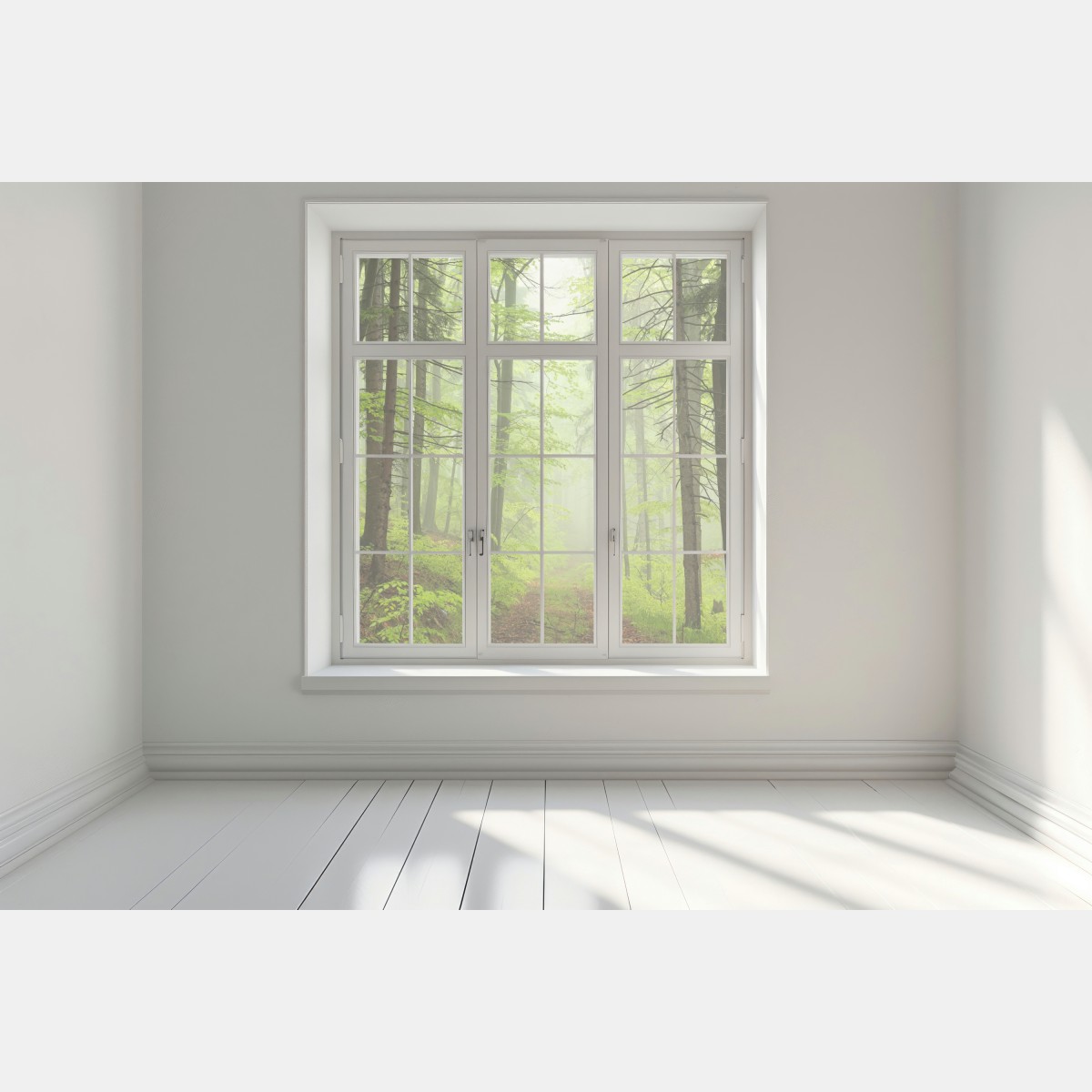 Naklejka na okno mglisty zielony leśny szlak – Wallissimo® Naklejka na okno mglisty zielony leśny szlak – Wallissimo®