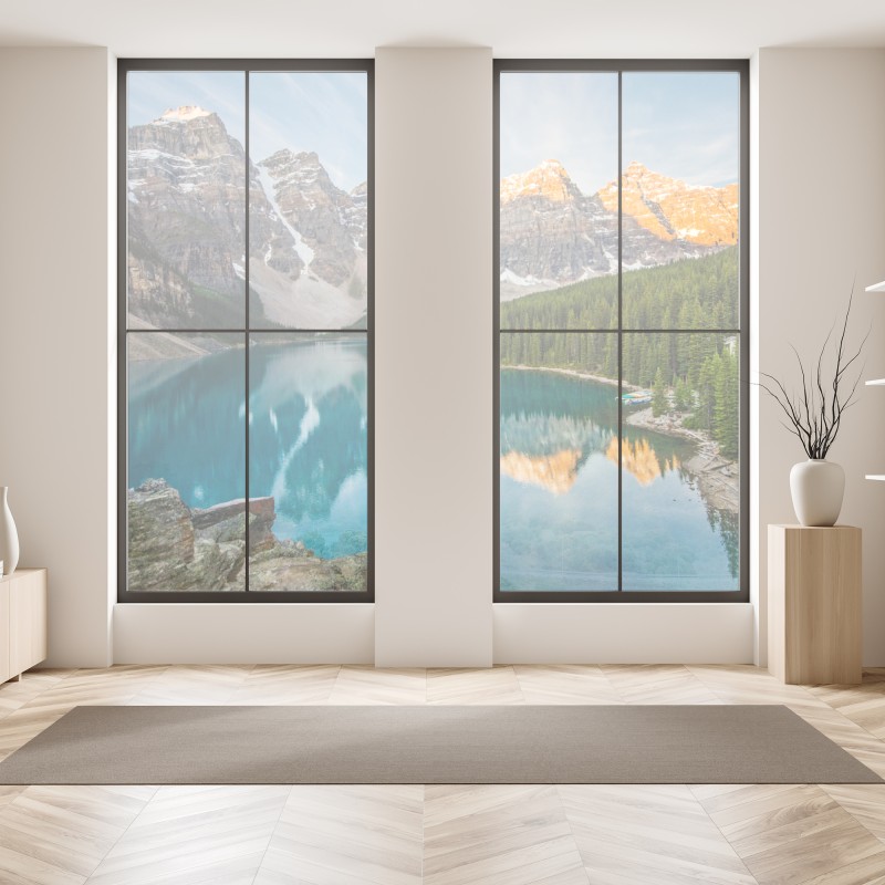 Naklejka na okno wschód słońca nad zielonymi pagórkami – Wallissimo®