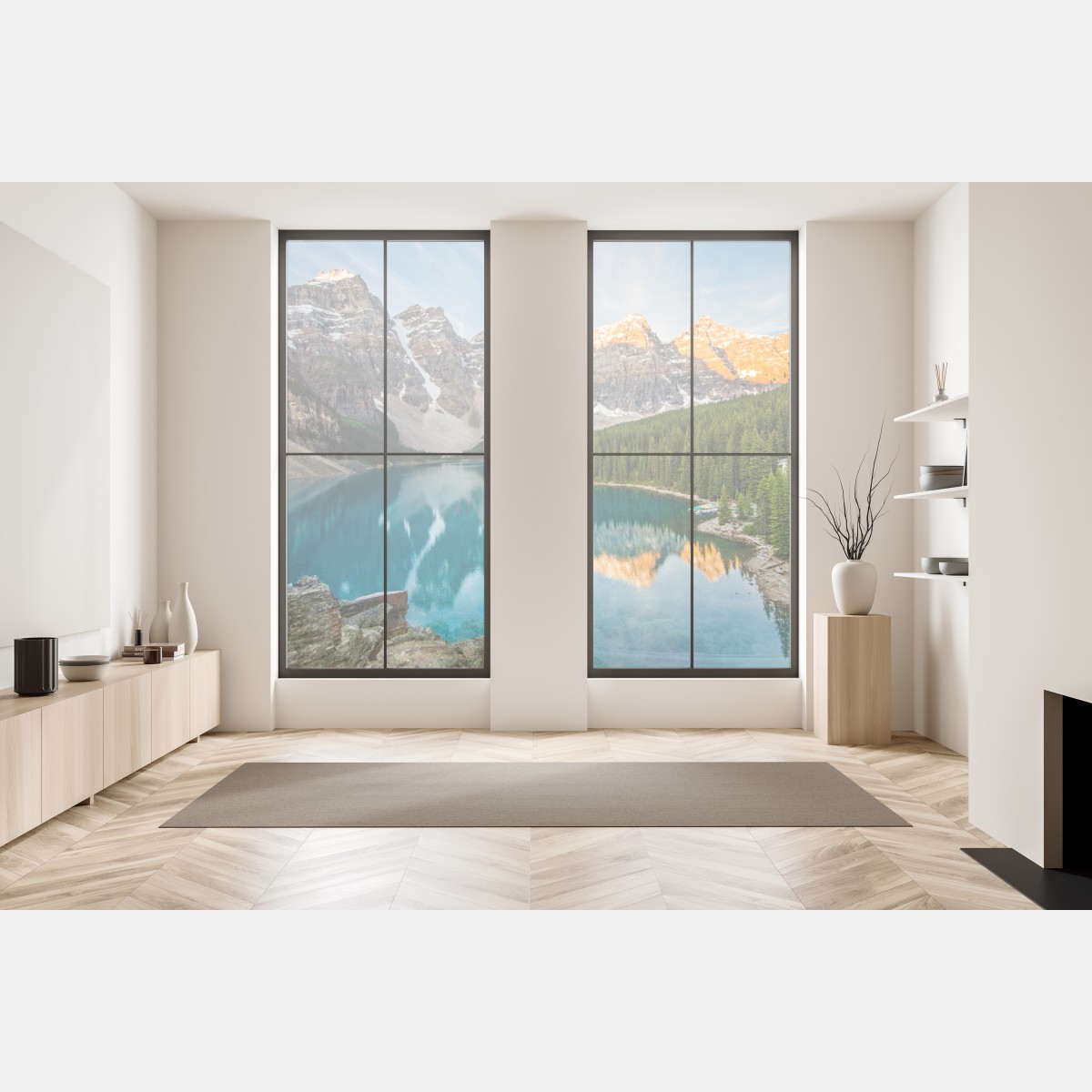 Naklejka na okno alpejskie jezioro o wschodzie słońca – Wallissimo® Naklejka na okno alpejskie jezioro o wschodzie słońca – Wallissimo®