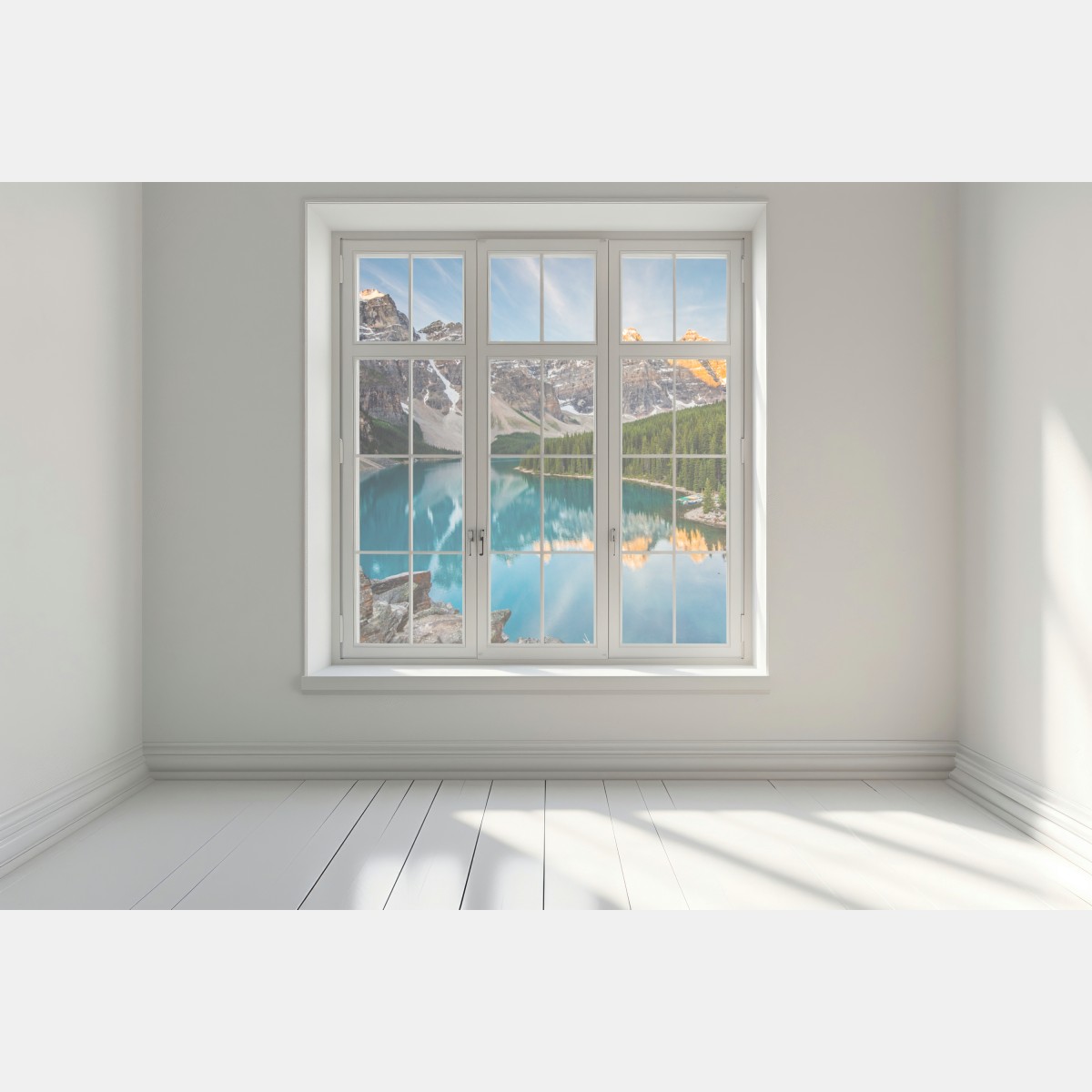 Naklejka na okno alpejskie jezioro o wschodzie słońca – Wallissimo® Naklejka na okno alpejskie jezioro o wschodzie słońca – Wallissimo®