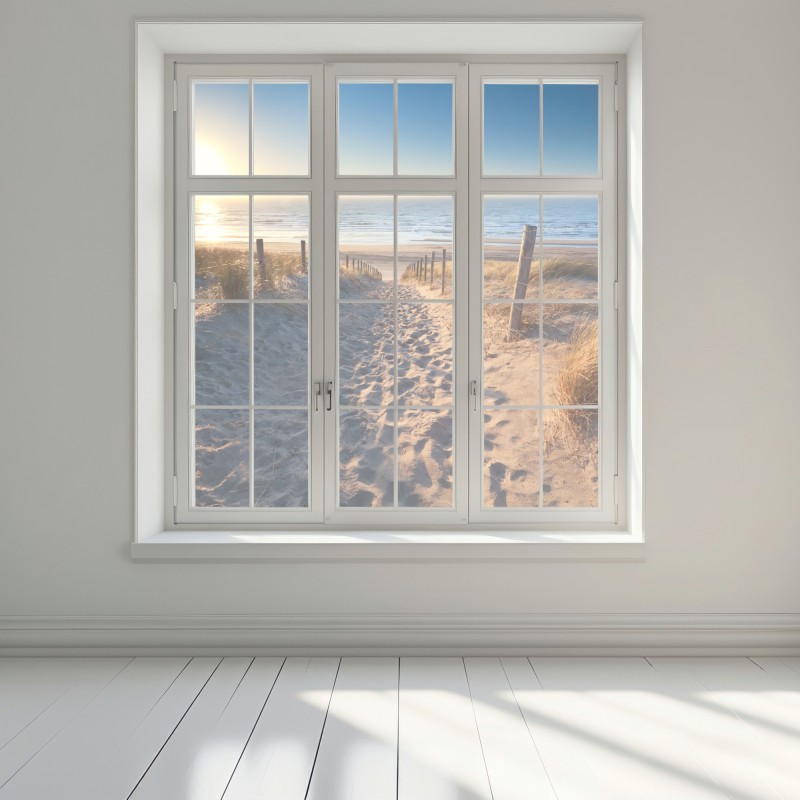 Naklejka na okno ścieżka na plażę o zachodzie słońca w Zandvoort – Wallissimo® Naklejka na okno ścieżka na plażę o zachodzie słońca w Zandvoort – Wallissimo®