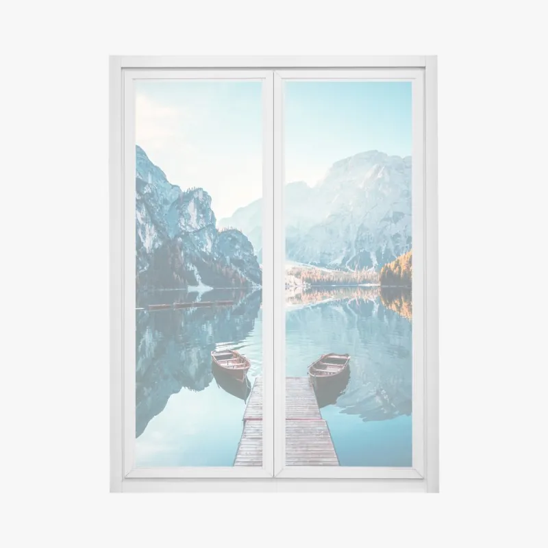 Naklejka na okno spokojny poranek nad jeziorem Braies, Dolomity