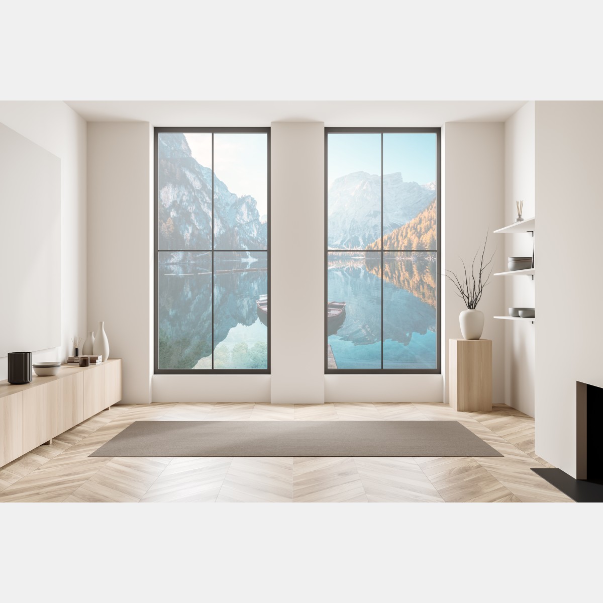 Naklejka na okno spokojny poranek nad jeziorem Braies, Dolomity – Wallissimo® Naklejka na okno spokojny poranek nad jeziorem Braies, Dolomity – Wallissimo®