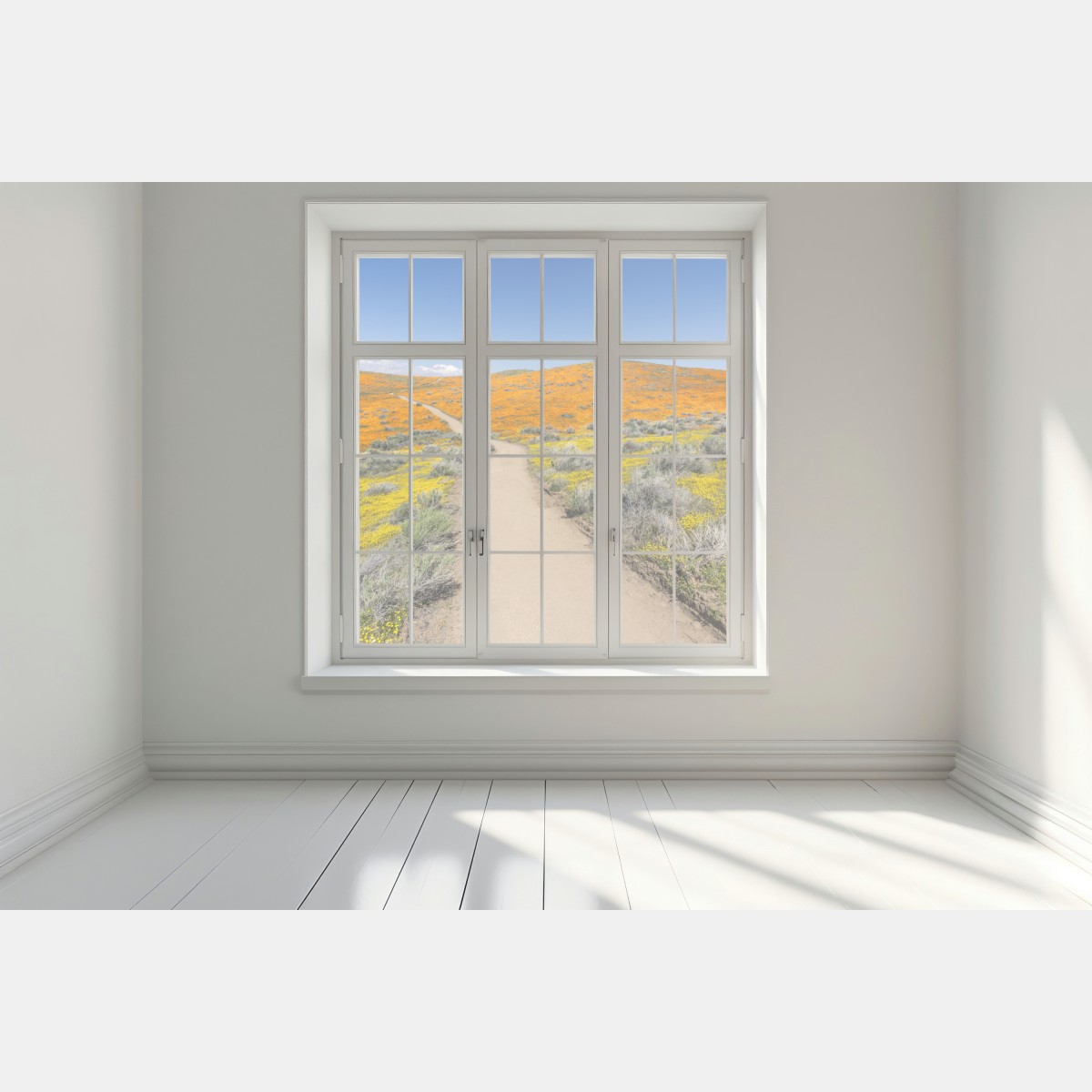 Naklejka na okno ścieżka przez makowy super bloom w Południowej Kalifornii – Wallissimo® Naklejka na okno ścieżka przez makowy super bloom w Południowej Kalifornii – Wallissimo®