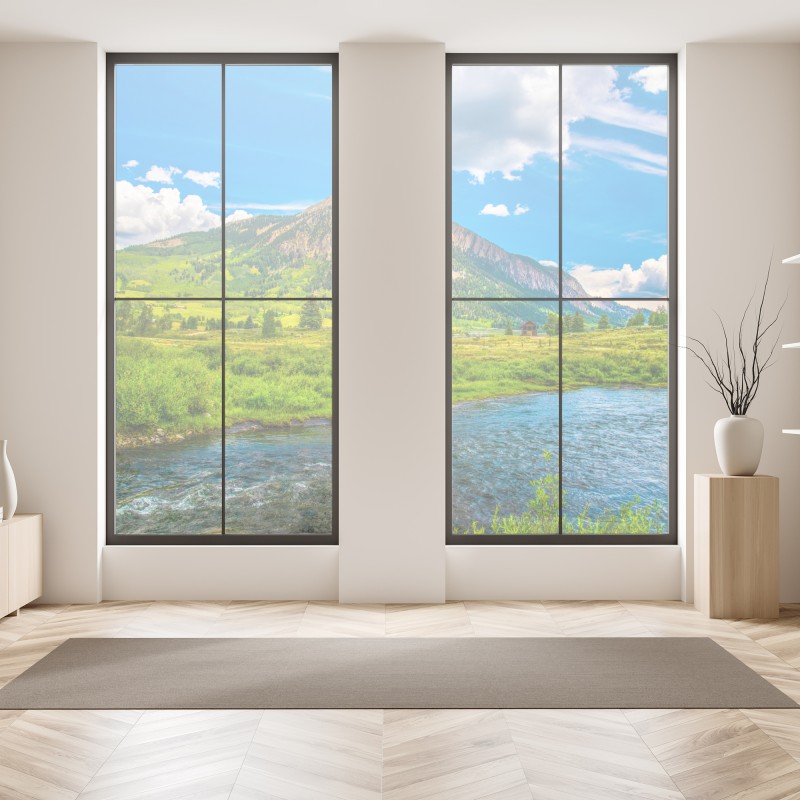 Naklejka na okno słoneczna łąka o zachodzie słońca – Wallissimo®