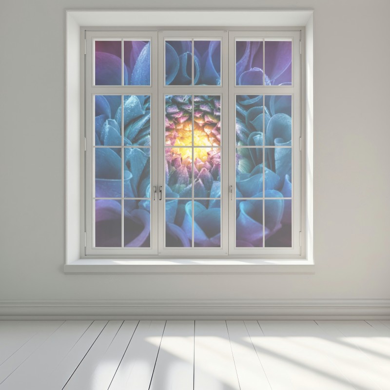 Naklejka na okno intensywna niebieska chryzantema z bliska – Wallissimo® Naklejka na okno intensywna niebieska chryzantema z bliska – Wallissimo®