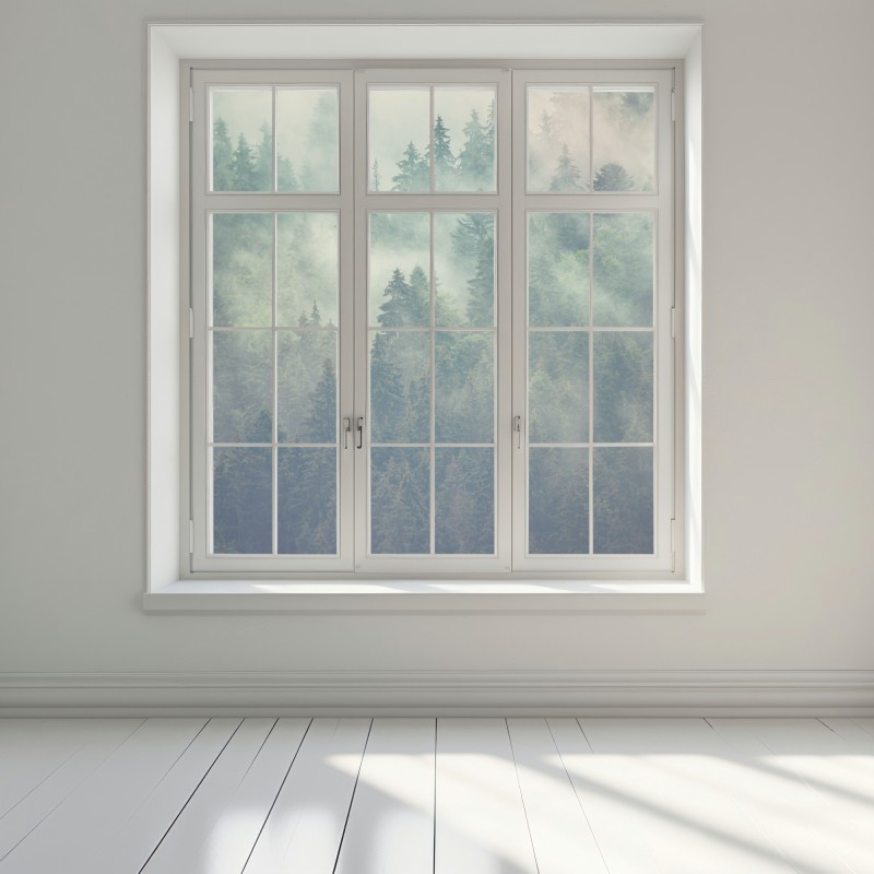 Naklejka na okno mglisty wieczniezielony las – Wallissimo® Naklejka na okno mglisty wieczniezielony las – Wallissimo®
