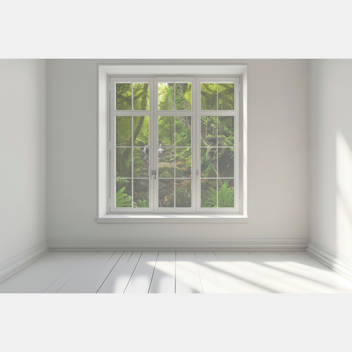 Naklejka na okno mchy i strumień w porannym świetle – Wallissimo® Naklejka na okno mchy i strumień w porannym świetle – Wallissimo®