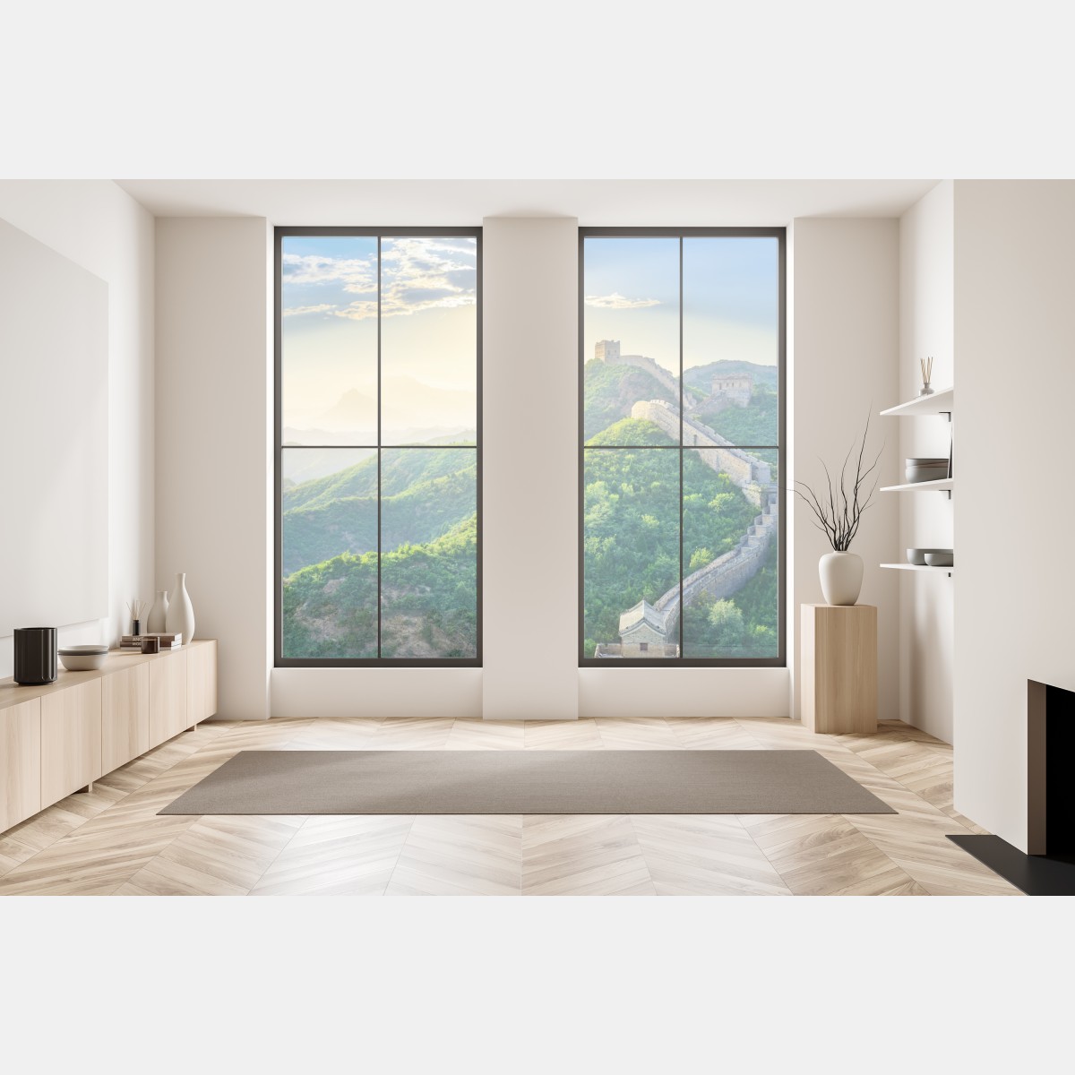 Naklejka na okno Wielki Mur o świcie nad zielonymi górami – Wallissimo® Naklejka na okno Wielki Mur o świcie nad zielonymi górami – Wallissimo®