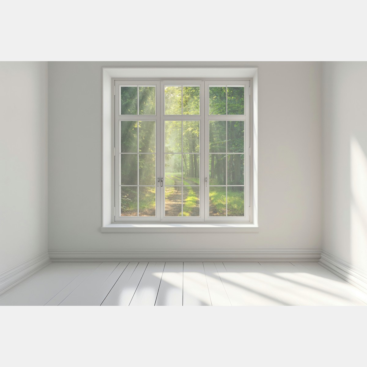 Naklejka na okno słoneczna ścieżka w lesie – Wallissimo® Naklejka na okno słoneczna ścieżka w lesie – Wallissimo®