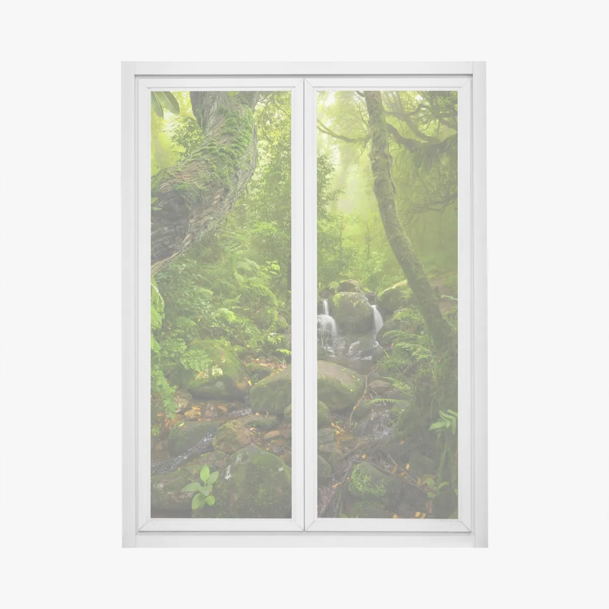 Naklejka na okno bujny zielony las z potokiem – Wallissimo® Naklejka na okno bujny zielony las z potokiem – Wallissimo®