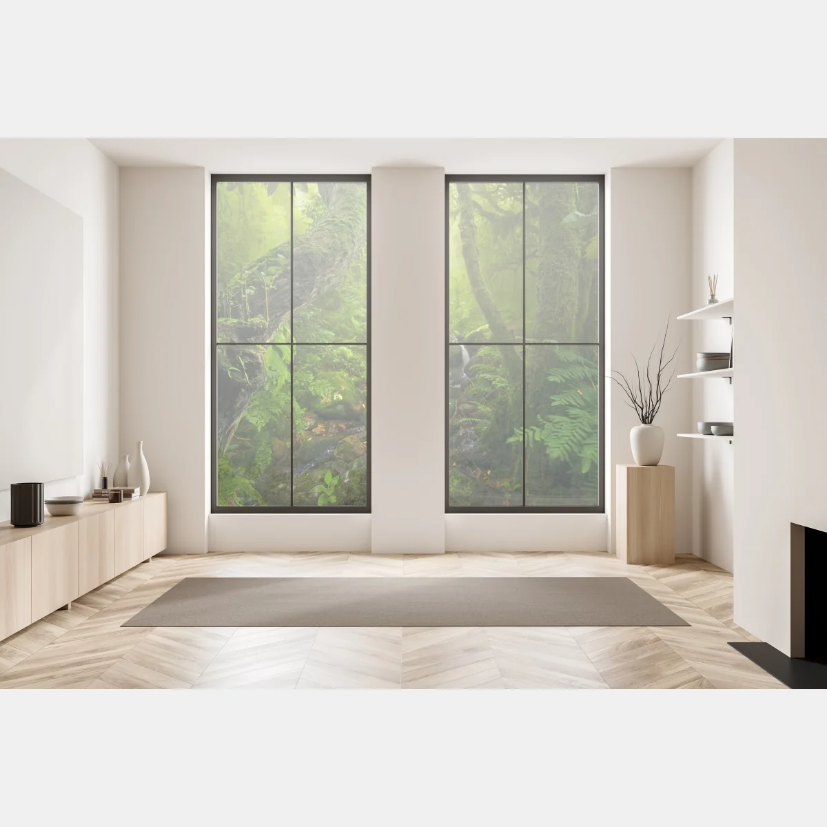 Naklejka na okno bujny zielony las z potokiem – Wallissimo® Naklejka na okno bujny zielony las z potokiem – Wallissimo®