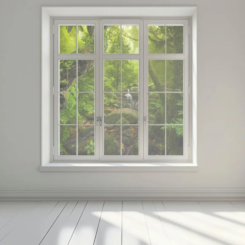 Naklejka na okno bujny zielony las z potokiem – Wallissimo® Naklejka na okno bujny zielony las z potokiem – Wallissimo®