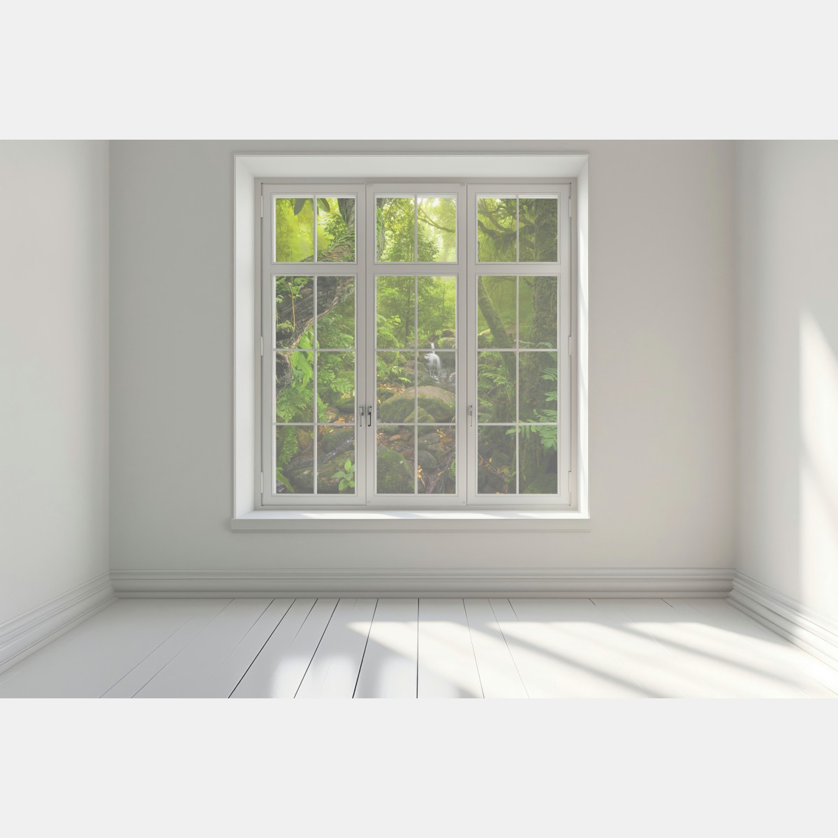 Naklejka na okno bujny zielony las z potokiem – Wallissimo® Naklejka na okno bujny zielony las z potokiem – Wallissimo®