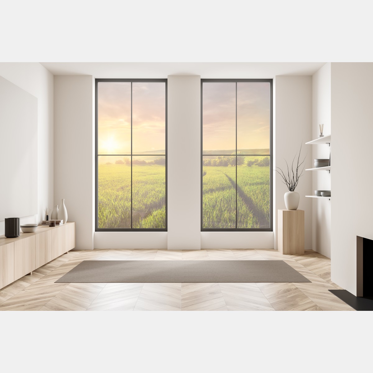 Naklejka na okno słoneczna łąka o zachodzie słońca – Wallissimo® Naklejka na okno słoneczna łąka o zachodzie słońca – Wallissimo®