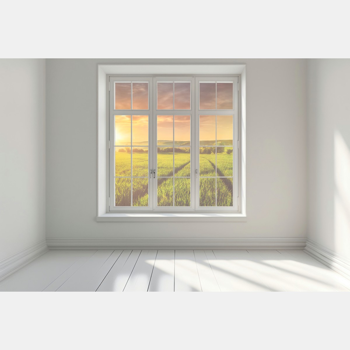 Naklejka na okno słoneczna łąka o zachodzie słońca – Wallissimo® Naklejka na okno słoneczna łąka o zachodzie słońca – Wallissimo®