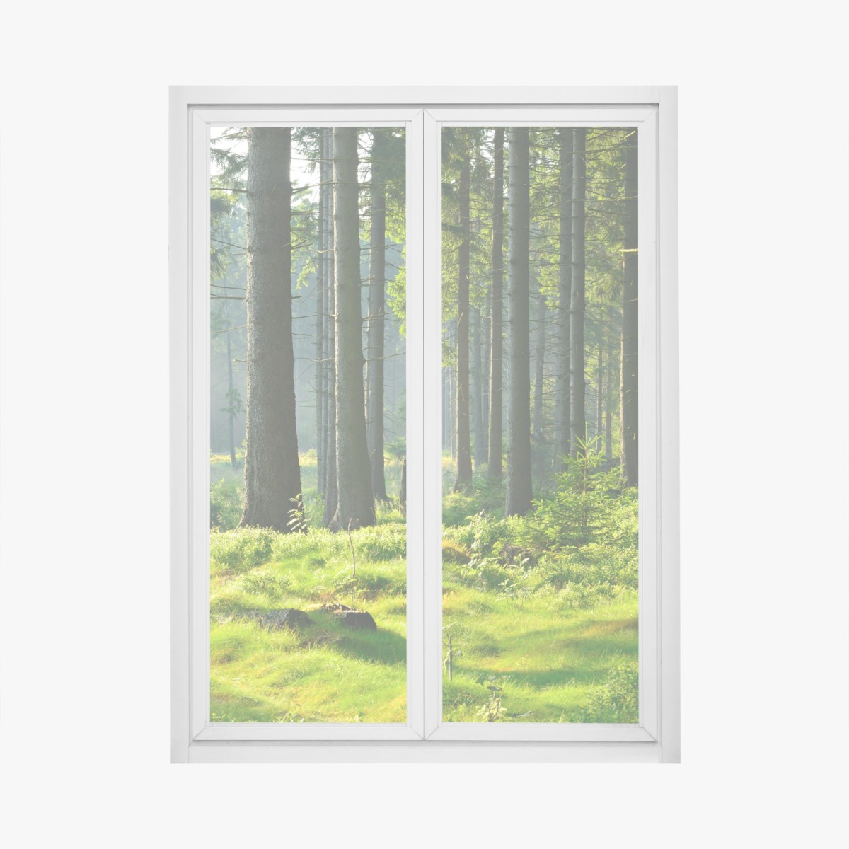 Window decal sunlit green forest clearing