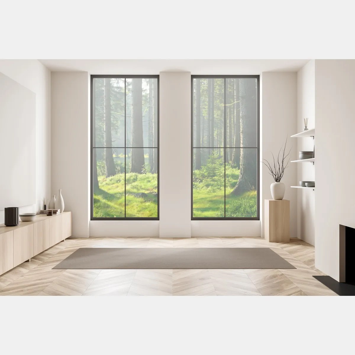 Naklejka na okno słoneczna zielona polana w lesie – Wallissimo® Naklejka na okno słoneczna zielona polana w lesie – Wallissimo®