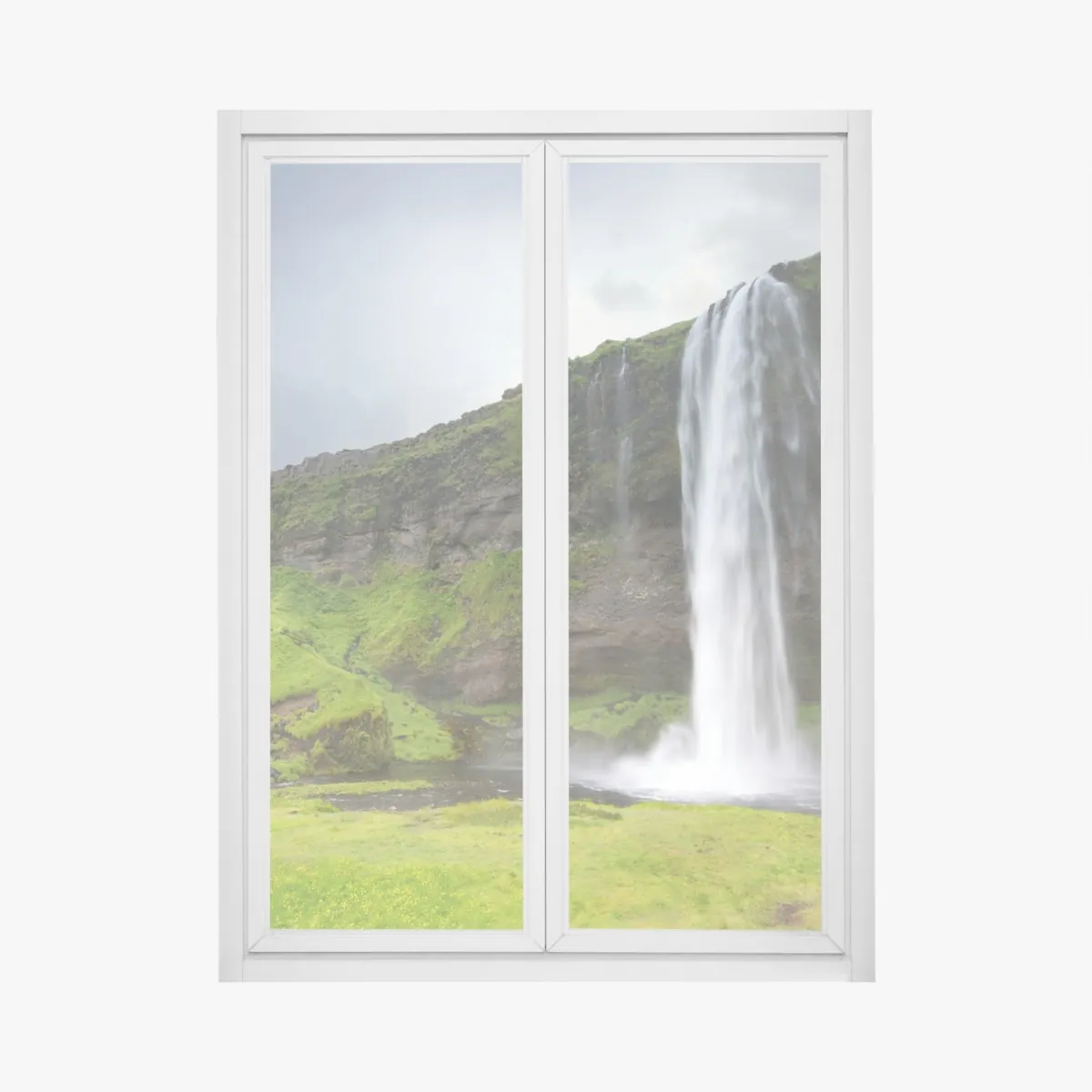 Naklejka na okno efektowny wodospad przy Seljalandsfoss, Islandia – Wallissimo® Naklejka na okno efektowny wodospad przy Seljalandsfoss, Islandia – Wallissimo®