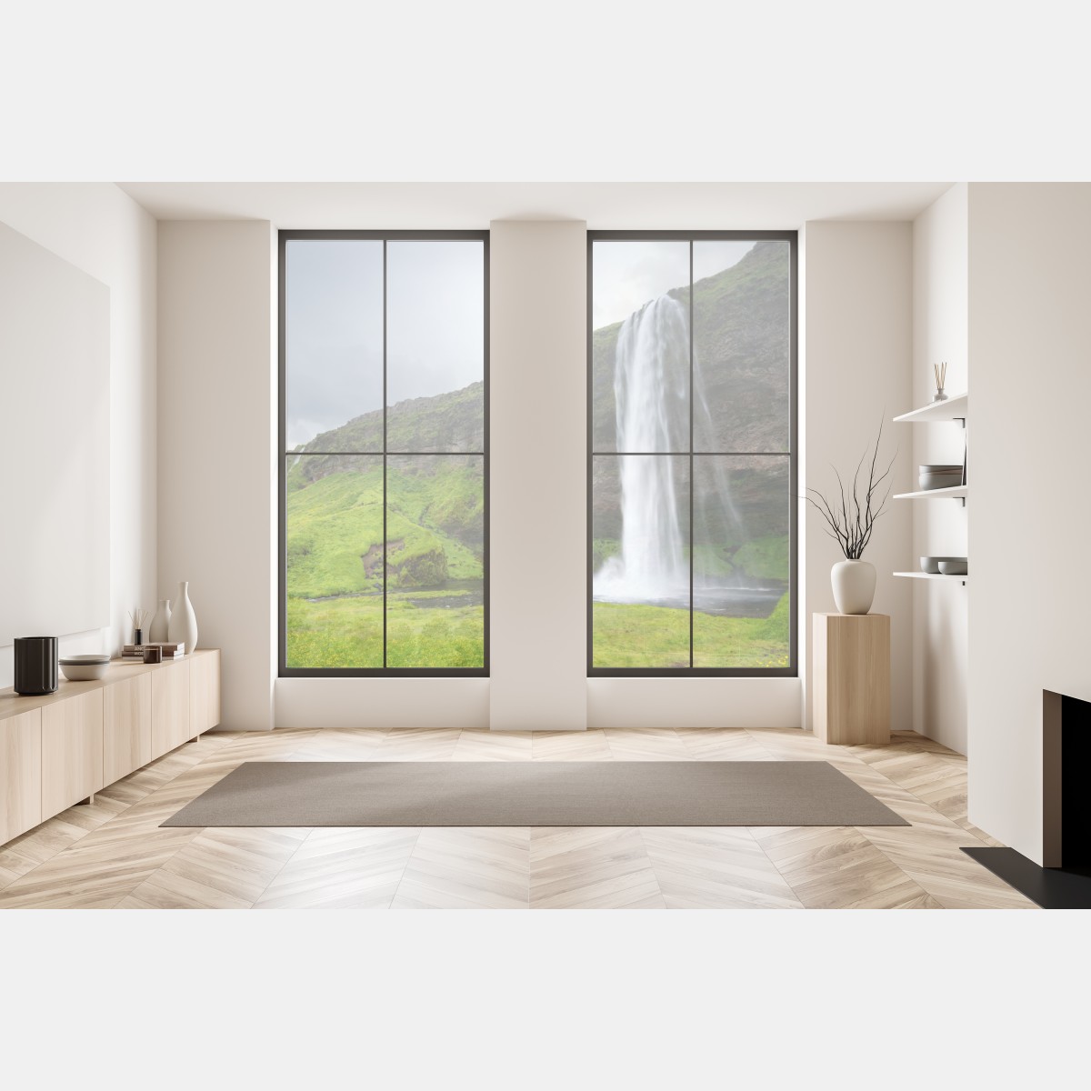 Naklejka na okno efektowny wodospad przy Seljalandsfoss, Islandia – Wallissimo® Naklejka na okno efektowny wodospad przy Seljalandsfoss, Islandia – Wallissimo®