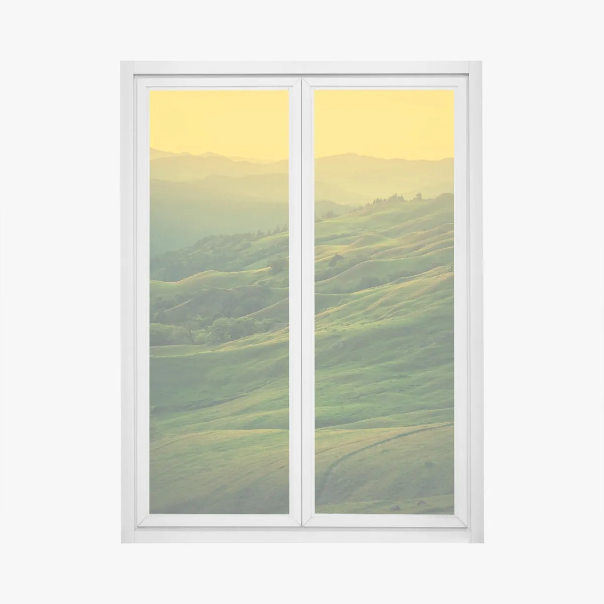 Naklejka na okno falujące wzgórza Północnej Kalifornii o zachodzie słońca – Wallissimo® Naklejka na okno falujące wzgórza Północnej Kalifornii o zachodzie słońca – Wallissimo®