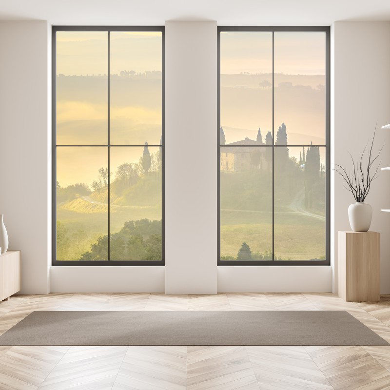 Naklejka na okno różowe akwarelowe kwiaty na czarnym tle – Wallissimo®