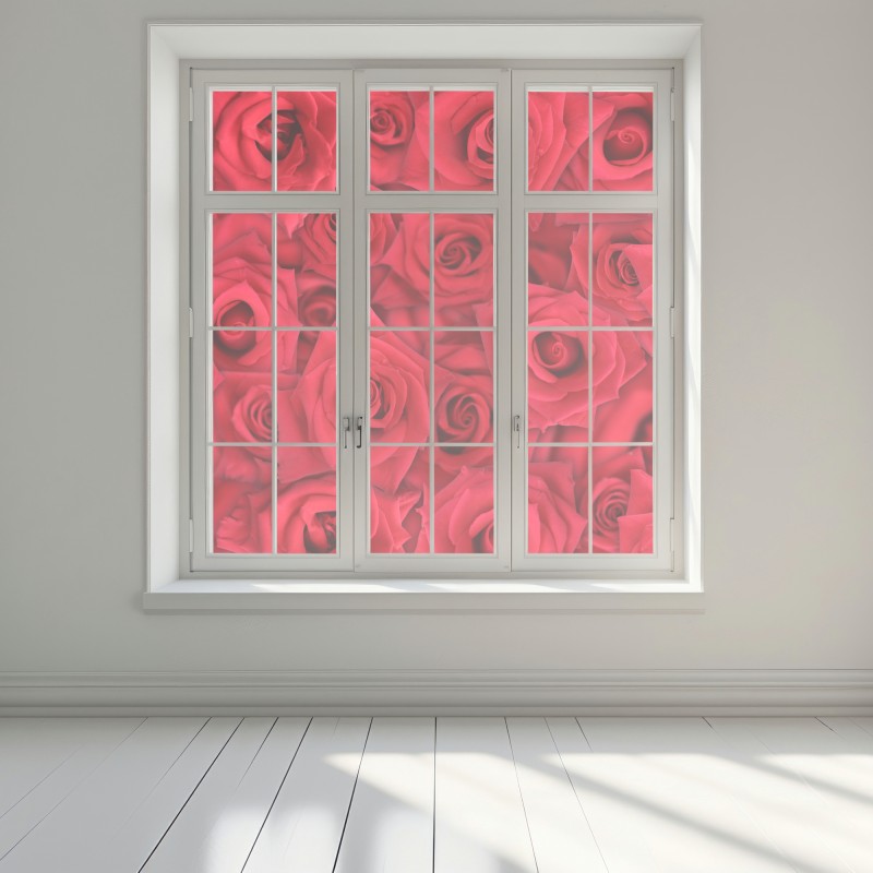 Naklejka na okno żywe czerwone róże kolaż – Wallissimo® Naklejka na okno żywe czerwone róże kolaż – Wallissimo®