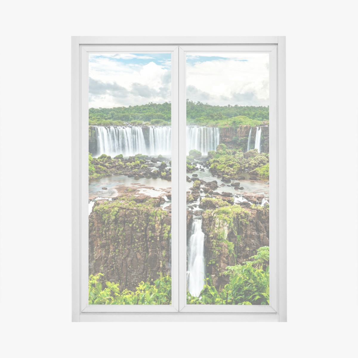 Window decal lush green waterfall panorama