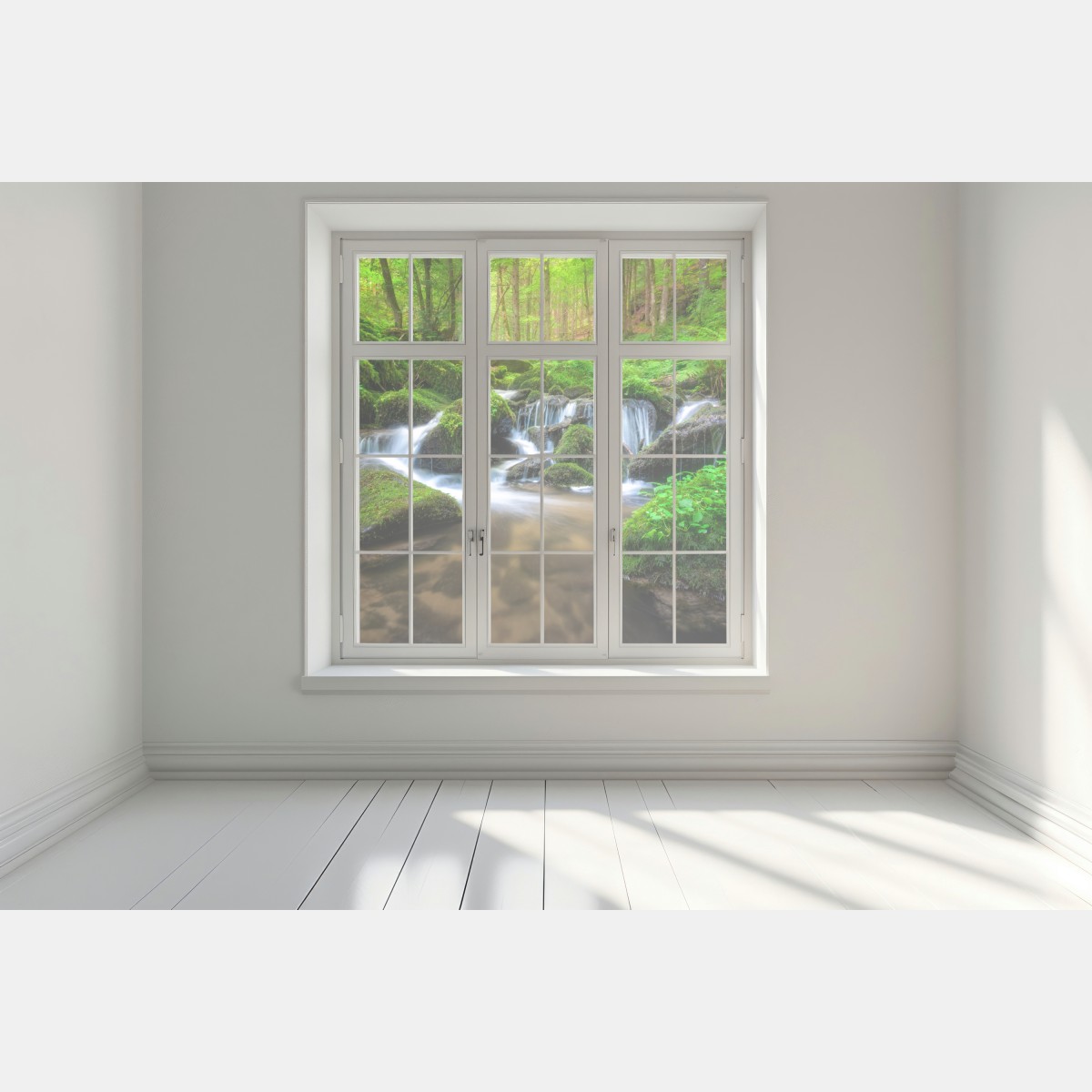 Naklejka na okno spokojny mechowy wodospad w lesie – Wallissimo® Naklejka na okno spokojny mechowy wodospad w lesie – Wallissimo®