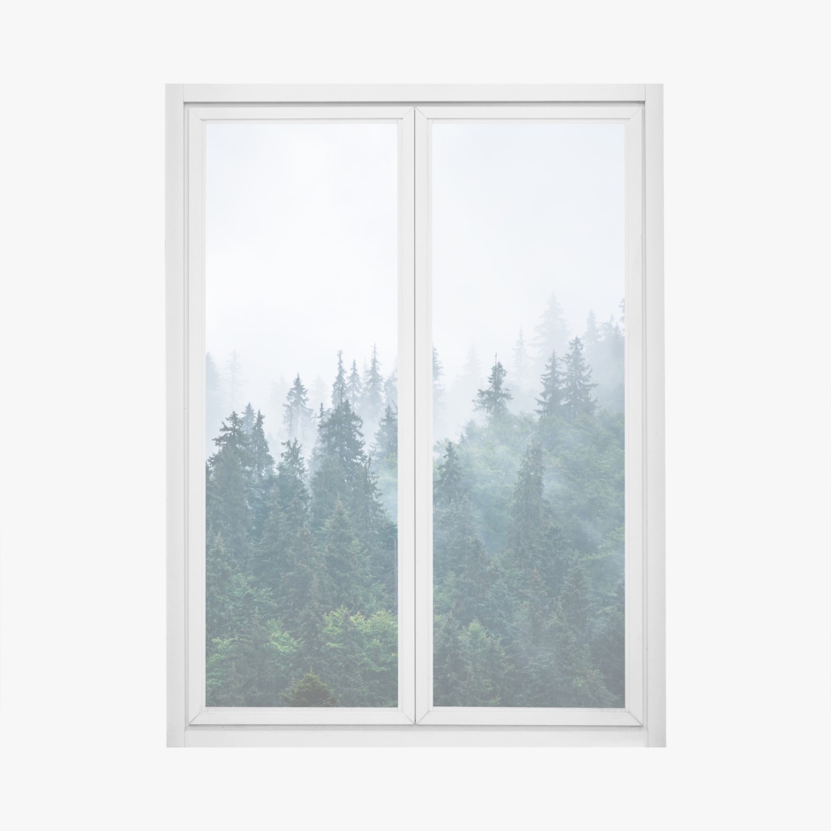 Window decal misty evergreen forest