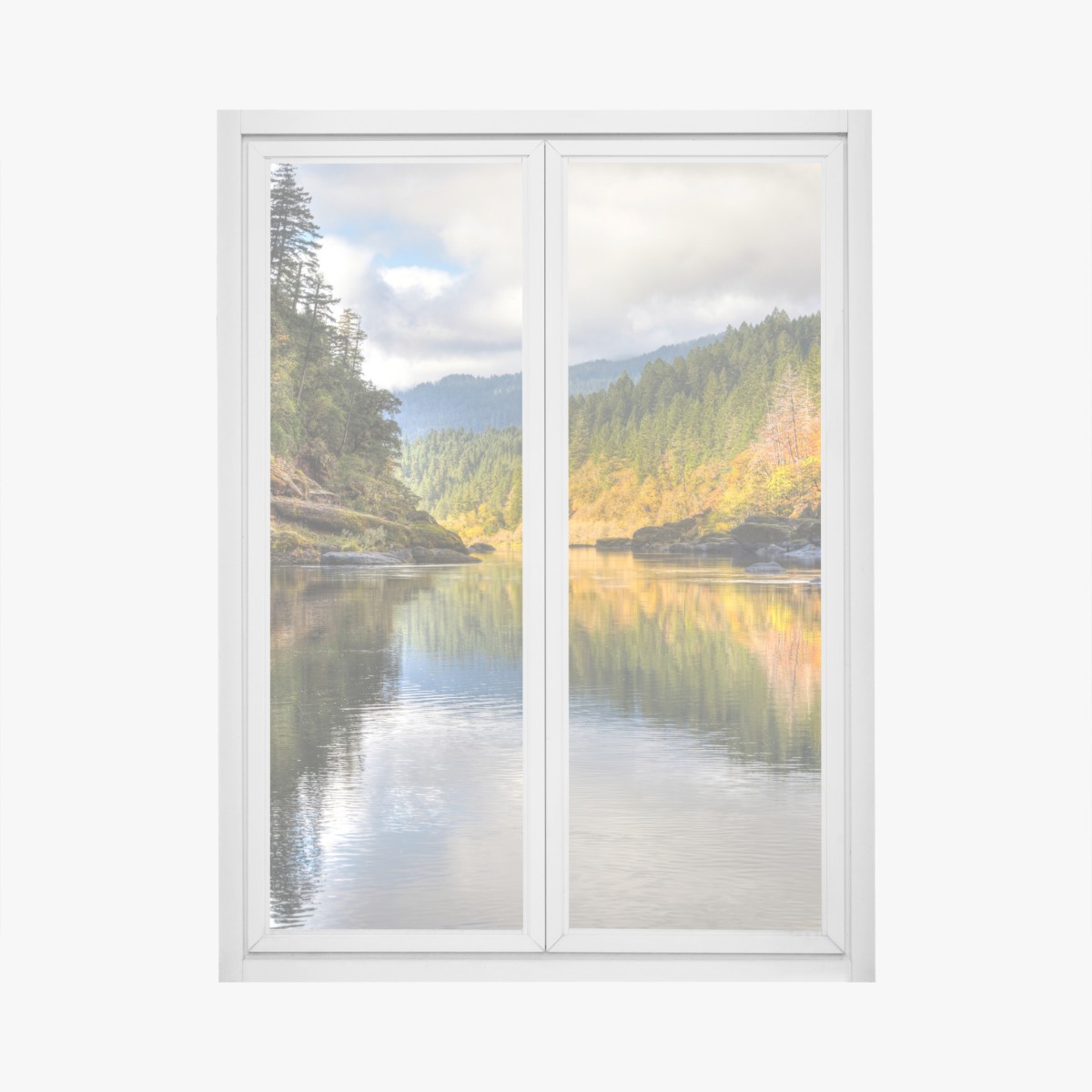 Window decal Rogue River autumn reflections