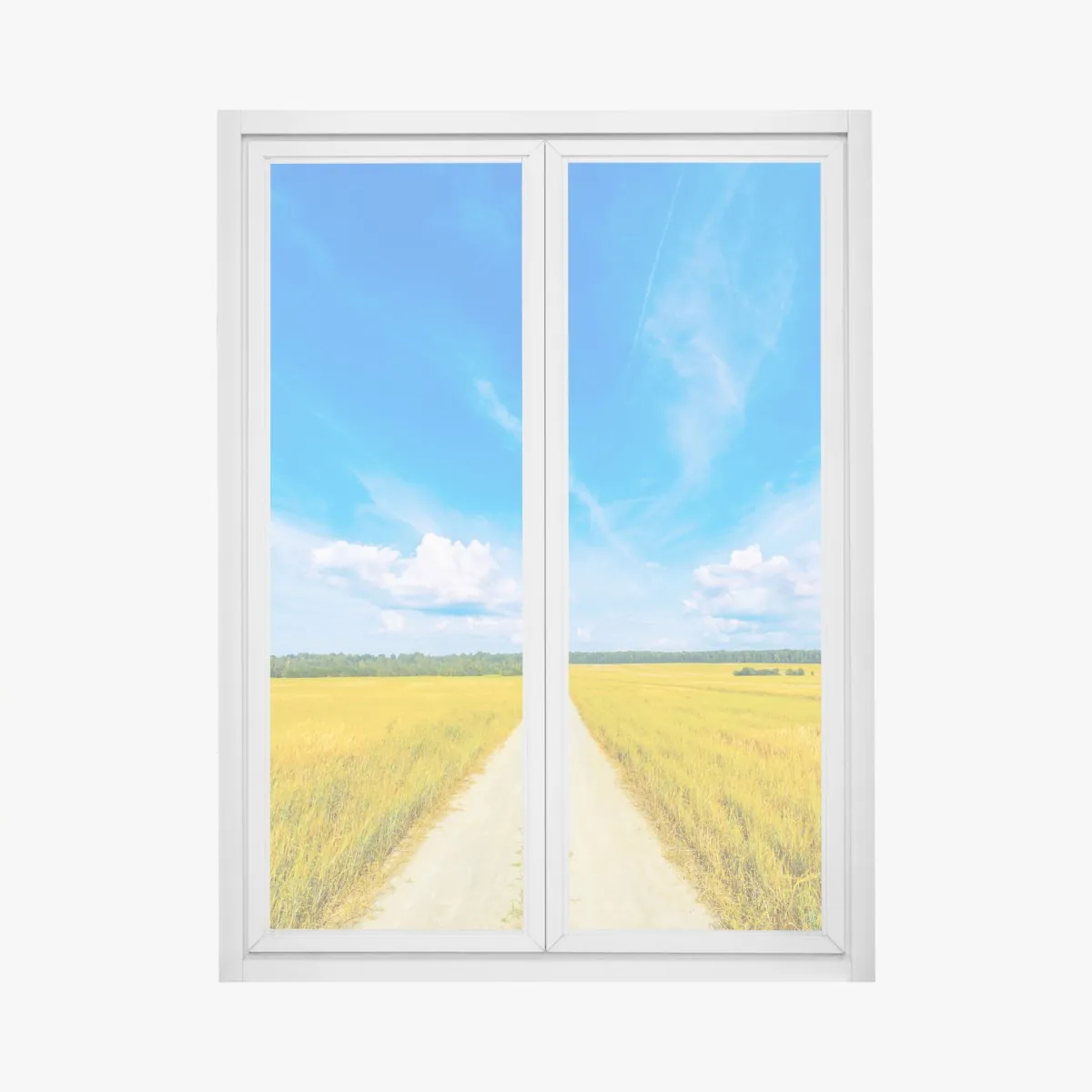 Naklejka na okno złote pole pod szerokim błękitnym niebem – Wallissimo® Naklejka na okno złote pole pod szerokim błękitnym niebem – Wallissimo®