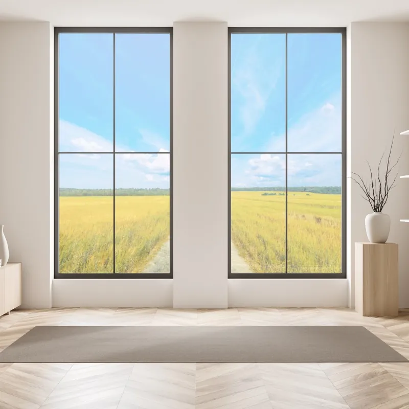 Naklejka na okno złote pole pod szerokim błękitnym niebem – Wallissimo® Naklejka na okno złote pole pod szerokim błękitnym niebem – Wallissimo®