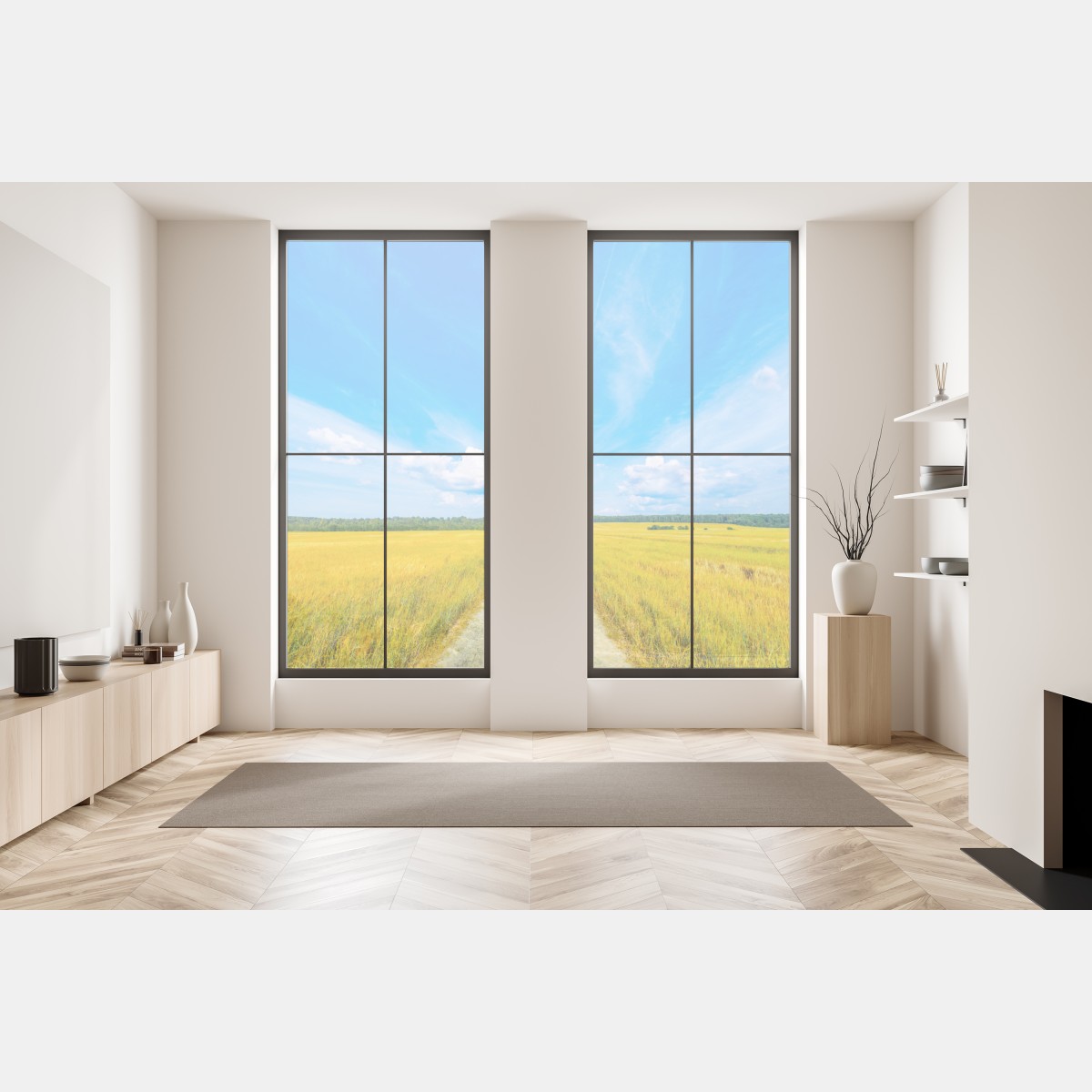 Naklejka na okno złote pole pod szerokim błękitnym niebem – Wallissimo® Naklejka na okno złote pole pod szerokim błękitnym niebem – Wallissimo®