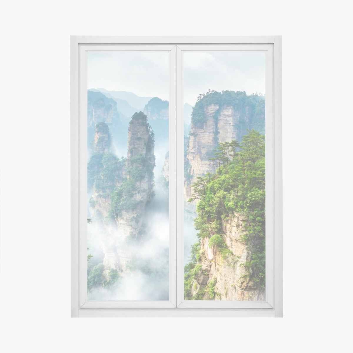 Window decal misty mountain pillars