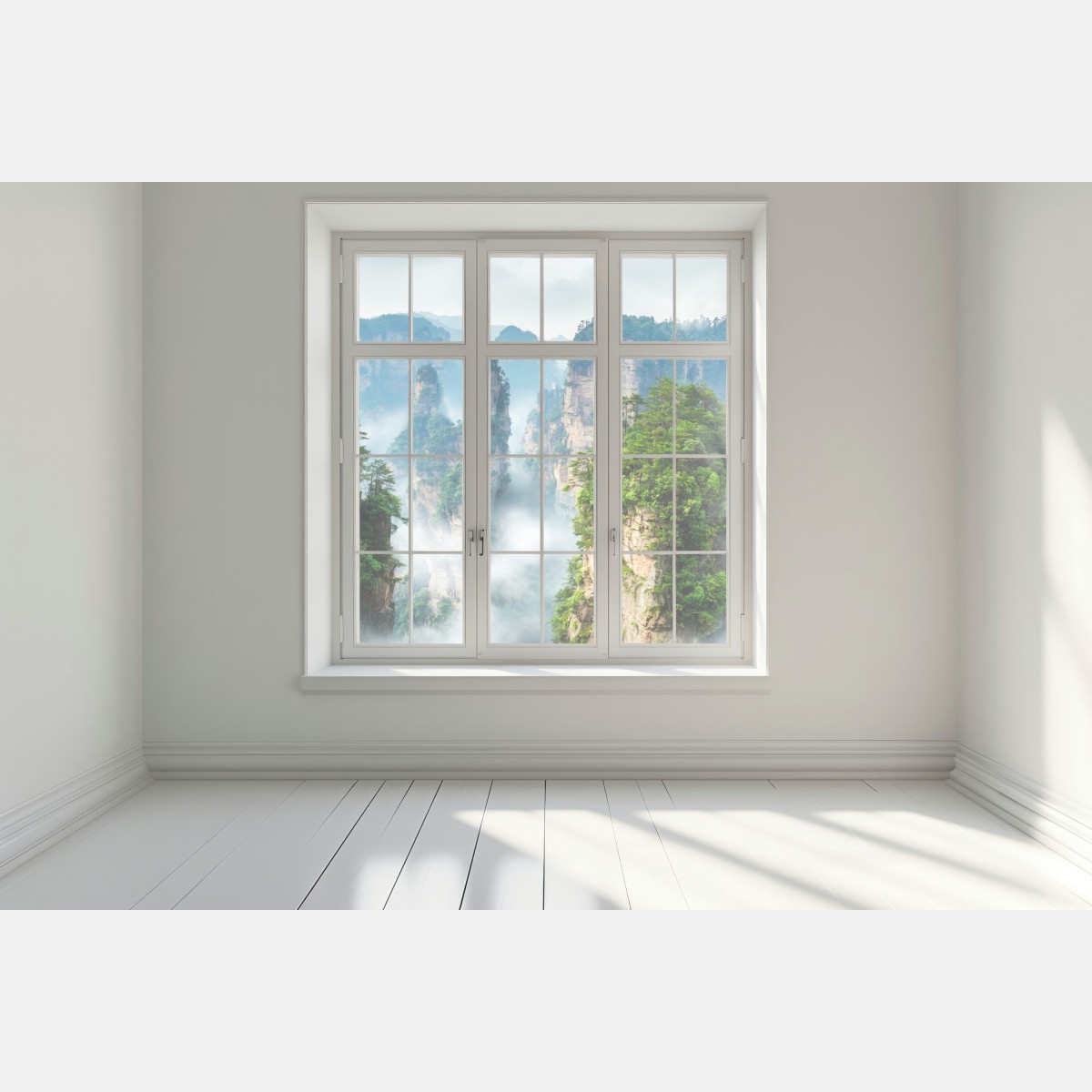 Naklejka na okno mgliste filary górskie – Wallissimo® Naklejka na okno mgliste filary górskie – Wallissimo®