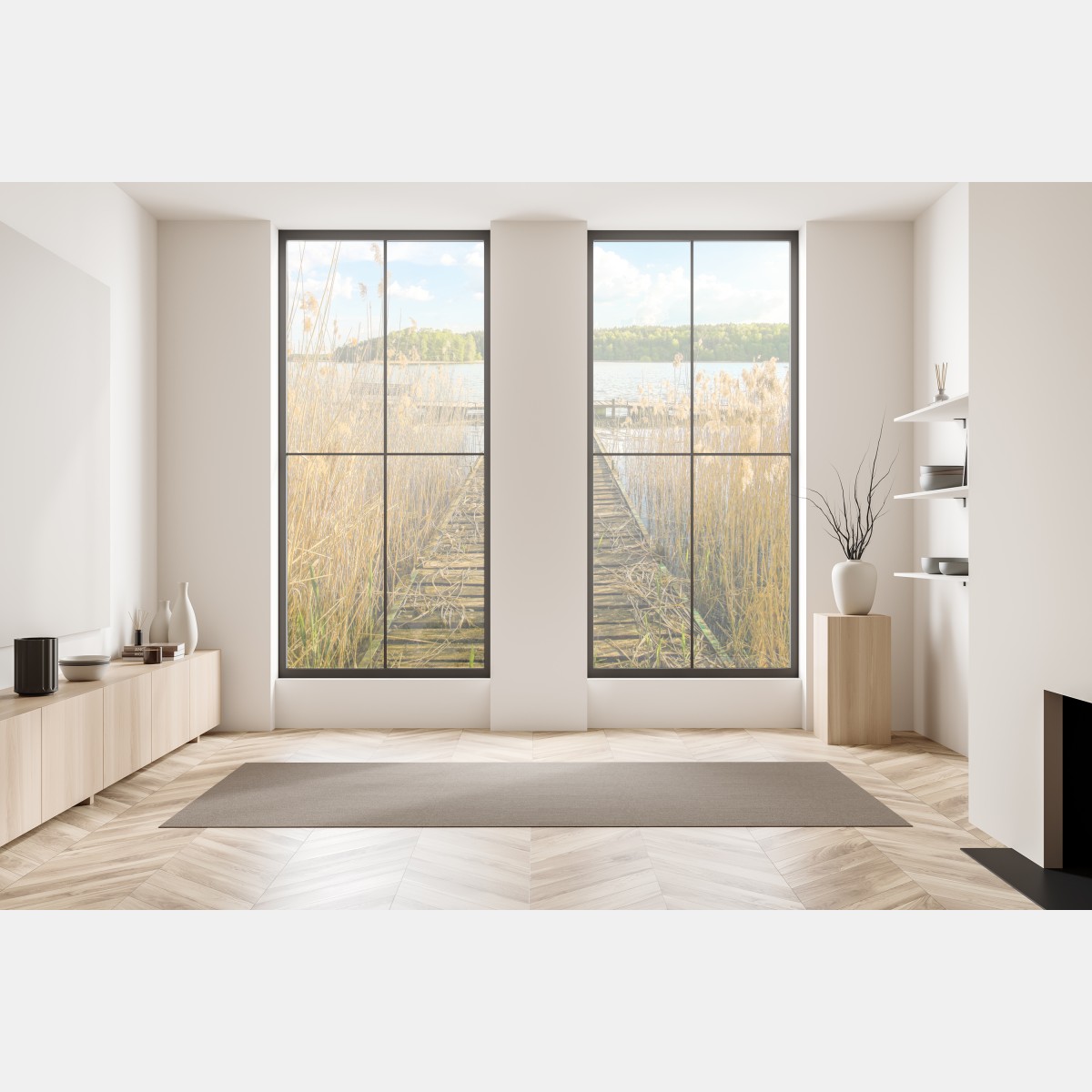 Naklejka na okno drewniany pomost nad spokojnym jeziorem – Wallissimo® Naklejka na okno drewniany pomost nad spokojnym jeziorem – Wallissimo®