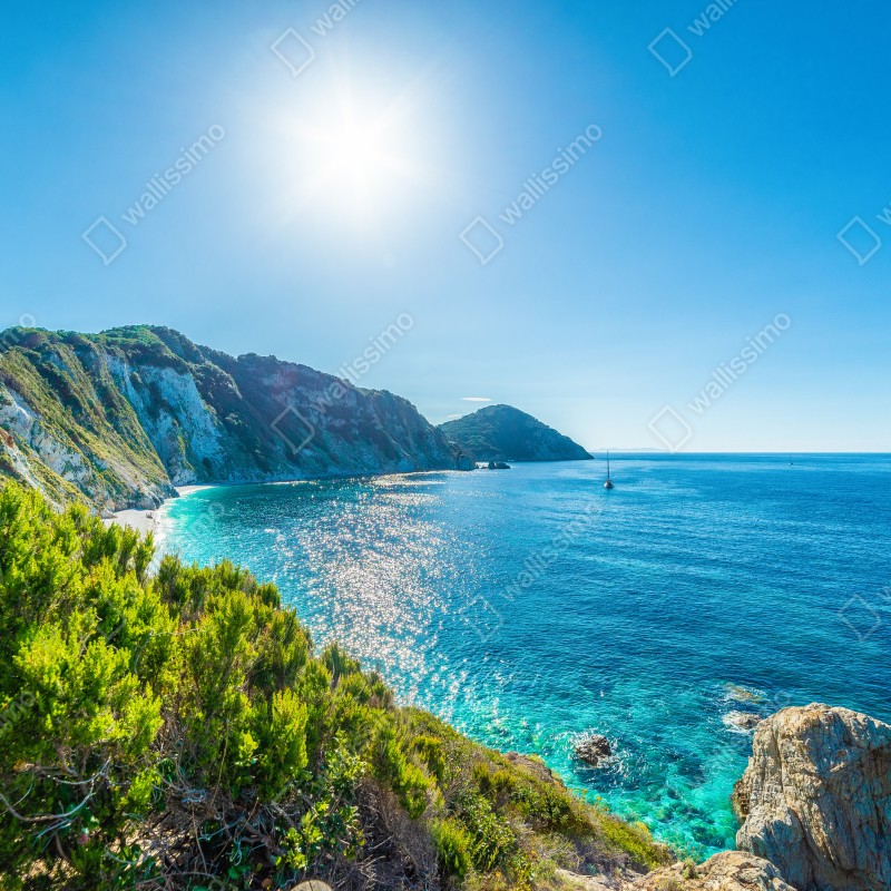 Naklejka na okno słoneczna panorama plaży Sansone, Elba – Wallissimo® Naklejka na okno słoneczna panorama plaży Sansone, Elba – Wallissimo®
