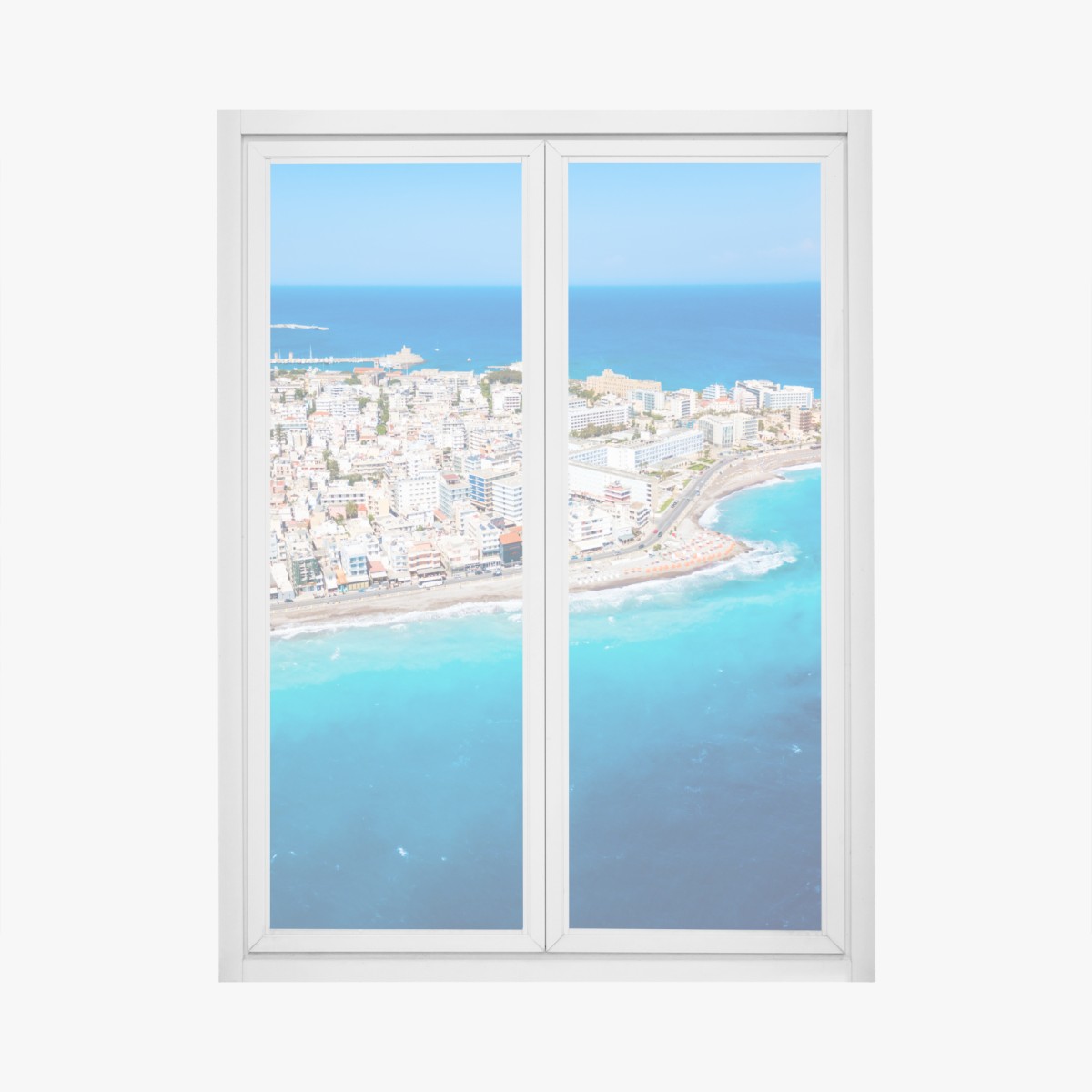 Window decal aerial panorama of Rhodes coastline