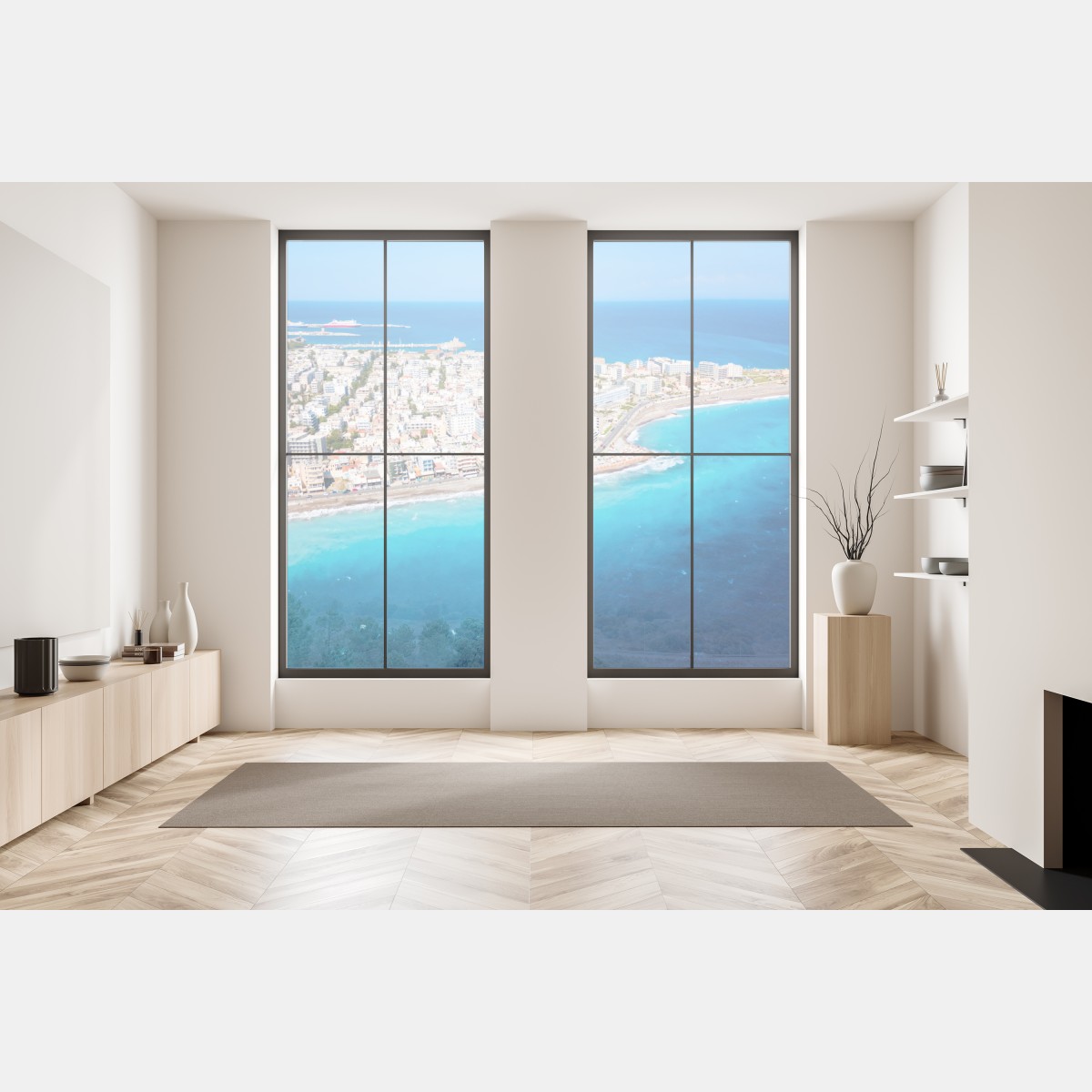 Naklejka na okno panorama lotnicza wybrzeża Rodos – Wallissimo® Naklejka na okno panorama lotnicza wybrzeża Rodos – Wallissimo®