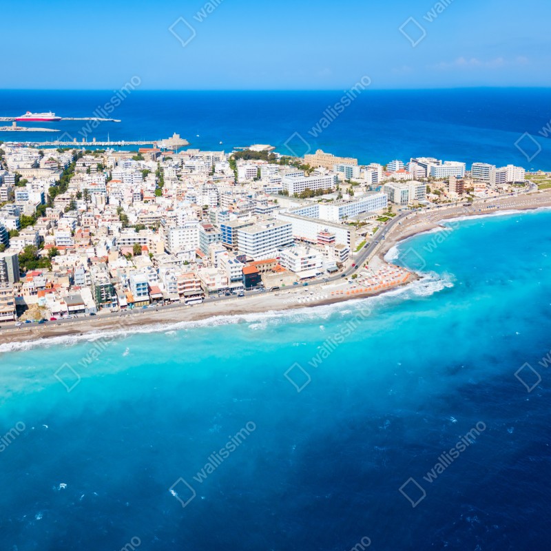 Naklejka na okno panorama lotnicza wybrzeża Rodos – Wallissimo® Naklejka na okno panorama lotnicza wybrzeża Rodos – Wallissimo®