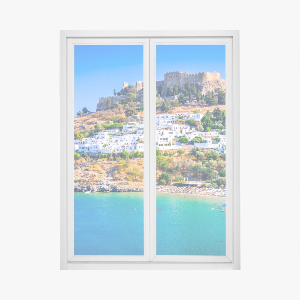Window decal Lindos village and acropolis, Rhodes