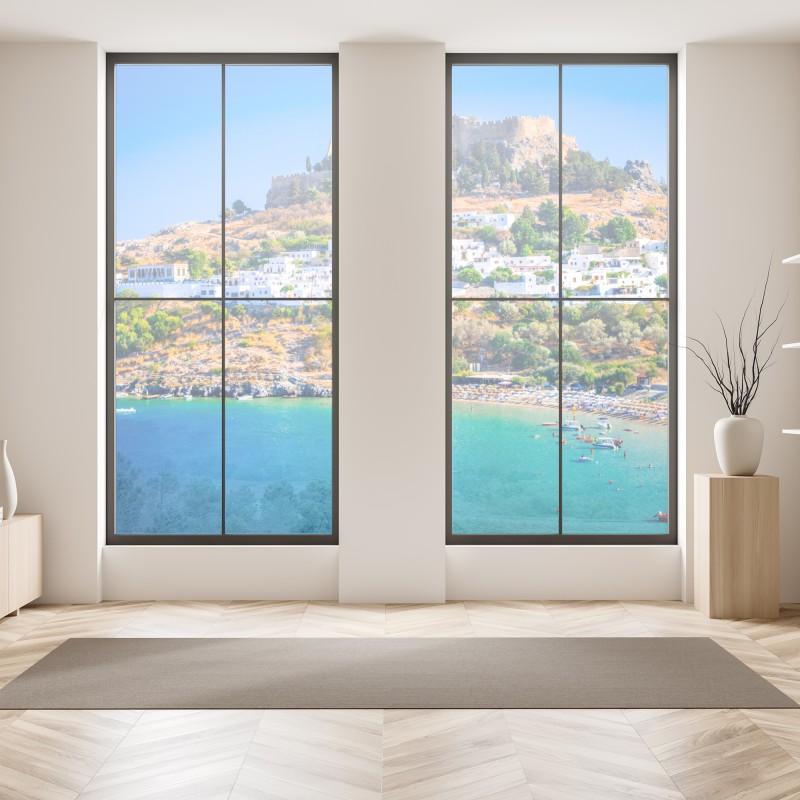 Naklejka na okno niebieski wzór ze spiralami – Wallissimo®