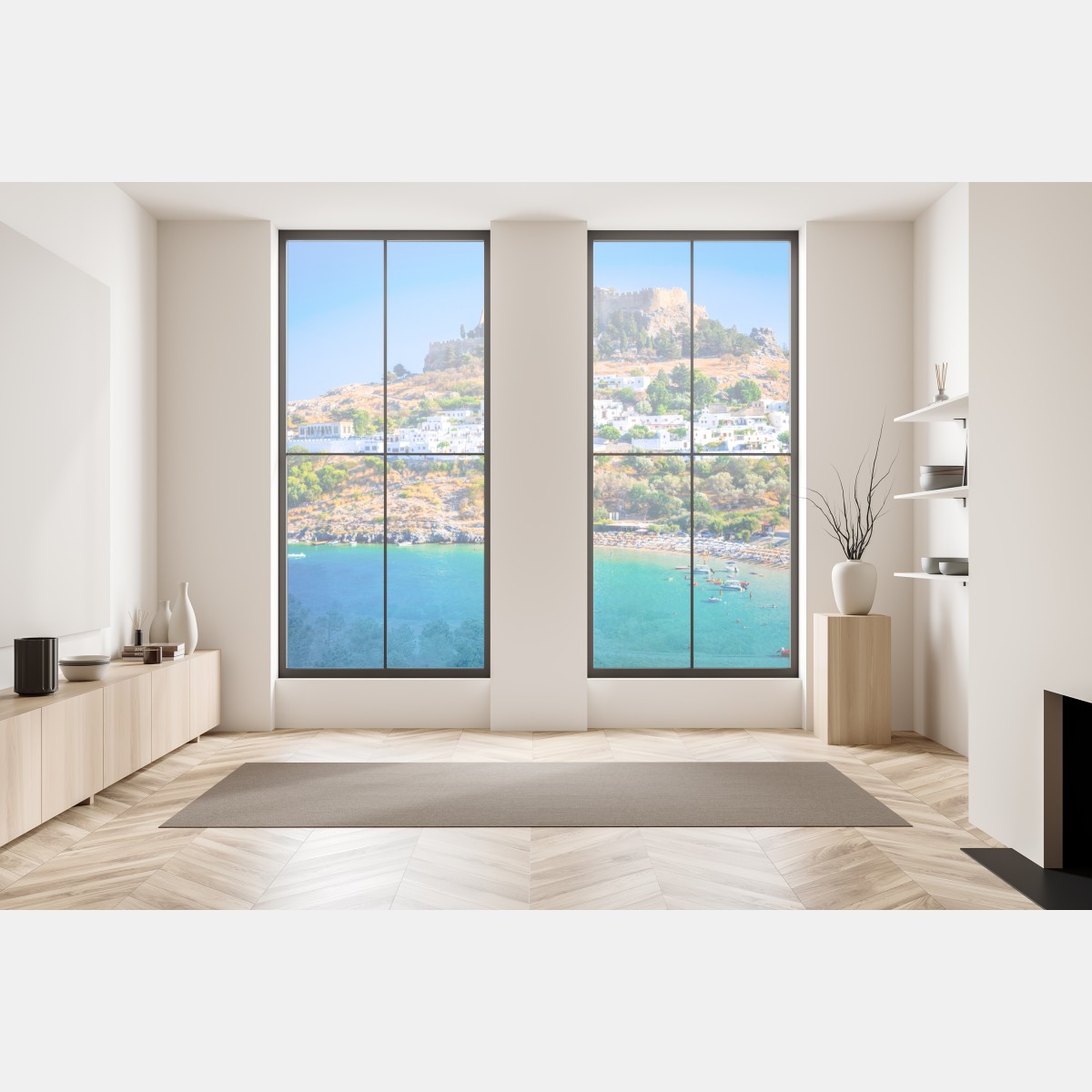 Naklejka na okno Lindos: akropol nad białą wioską, Rodos – Wallissimo® Naklejka na okno Lindos: akropol nad białą wioską, Rodos – Wallissimo®