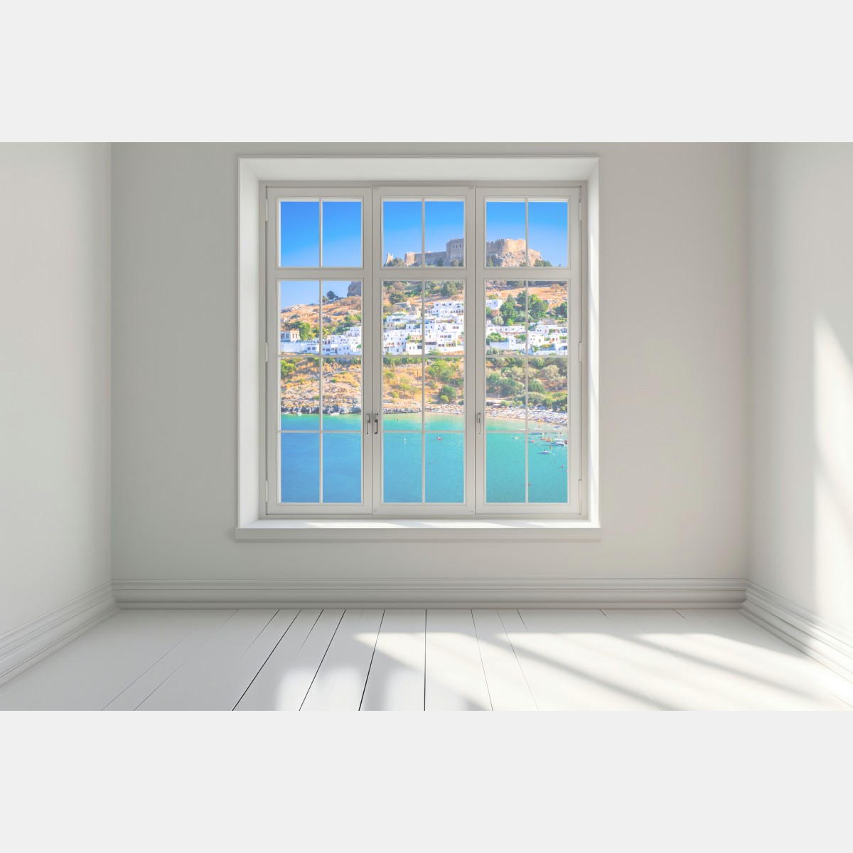 Naklejka na okno Lindos: akropol nad białą wioską, Rodos – Wallissimo® Naklejka na okno Lindos: akropol nad białą wioską, Rodos – Wallissimo®