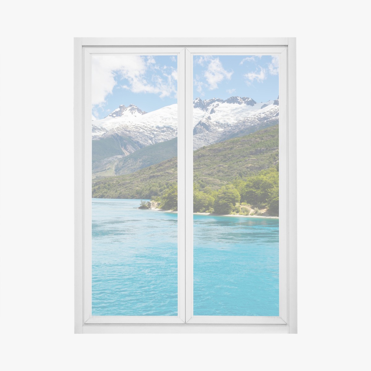 Window decal turquoise alpine lake with snow-capped mountains