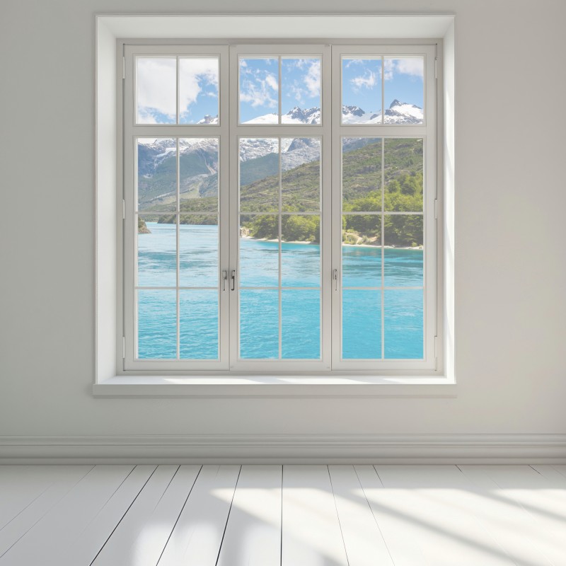 Naklejka na okno turkusowe jezioro górskie z ośnieżonymi szczytami – Wallissimo® Naklejka na okno turkusowe jezioro górskie z ośnieżonymi szczytami – Wallissimo®
