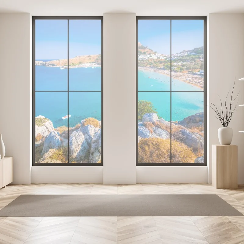 Naklejka na okno różowe akwarelowe kwiaty na czarnym tle – Wallissimo®