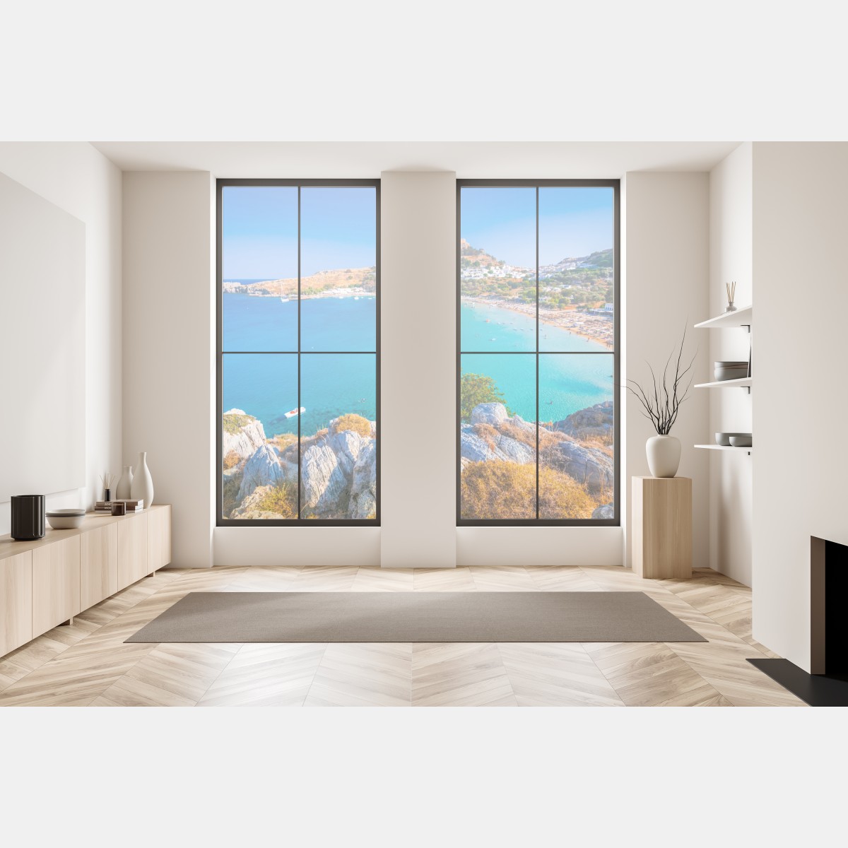 Naklejka na okno turkusowa zatoka w Lindos, Rodos – Wallissimo® Naklejka na okno turkusowa zatoka w Lindos, Rodos – Wallissimo®