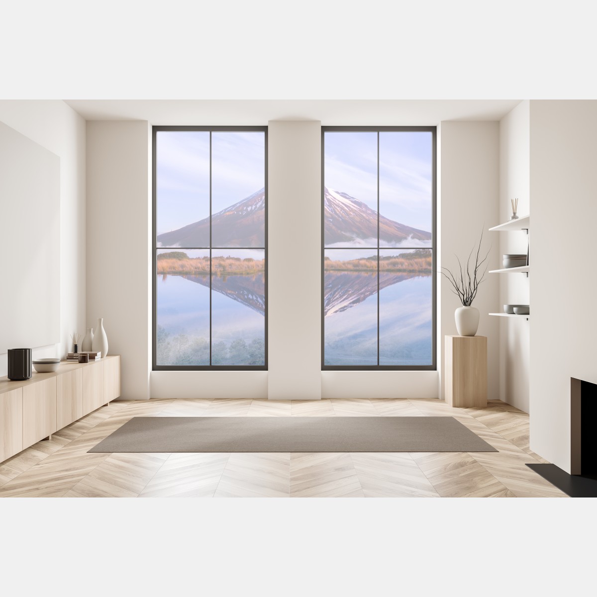 Naklejka na okno majestatyczne odbicie góry o wschodzie słońca – Wallissimo® Naklejka na okno majestatyczne odbicie góry o wschodzie słońca – Wallissimo®